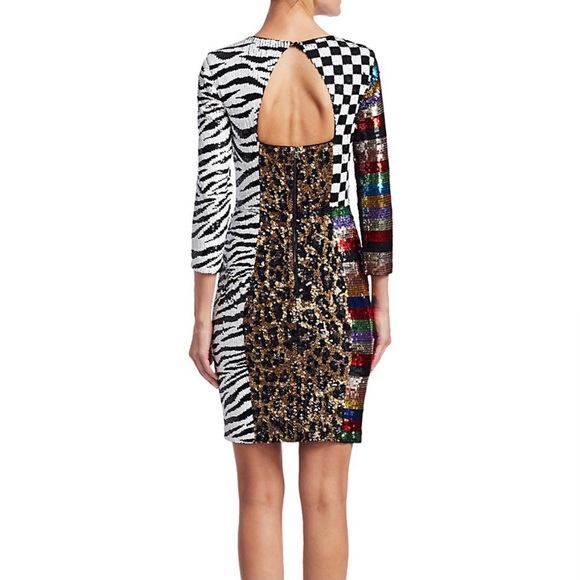 NWT: ALICE + OLIVIA | Jae Sequin Patchwork Sheath Dress - Picture 5 of 13